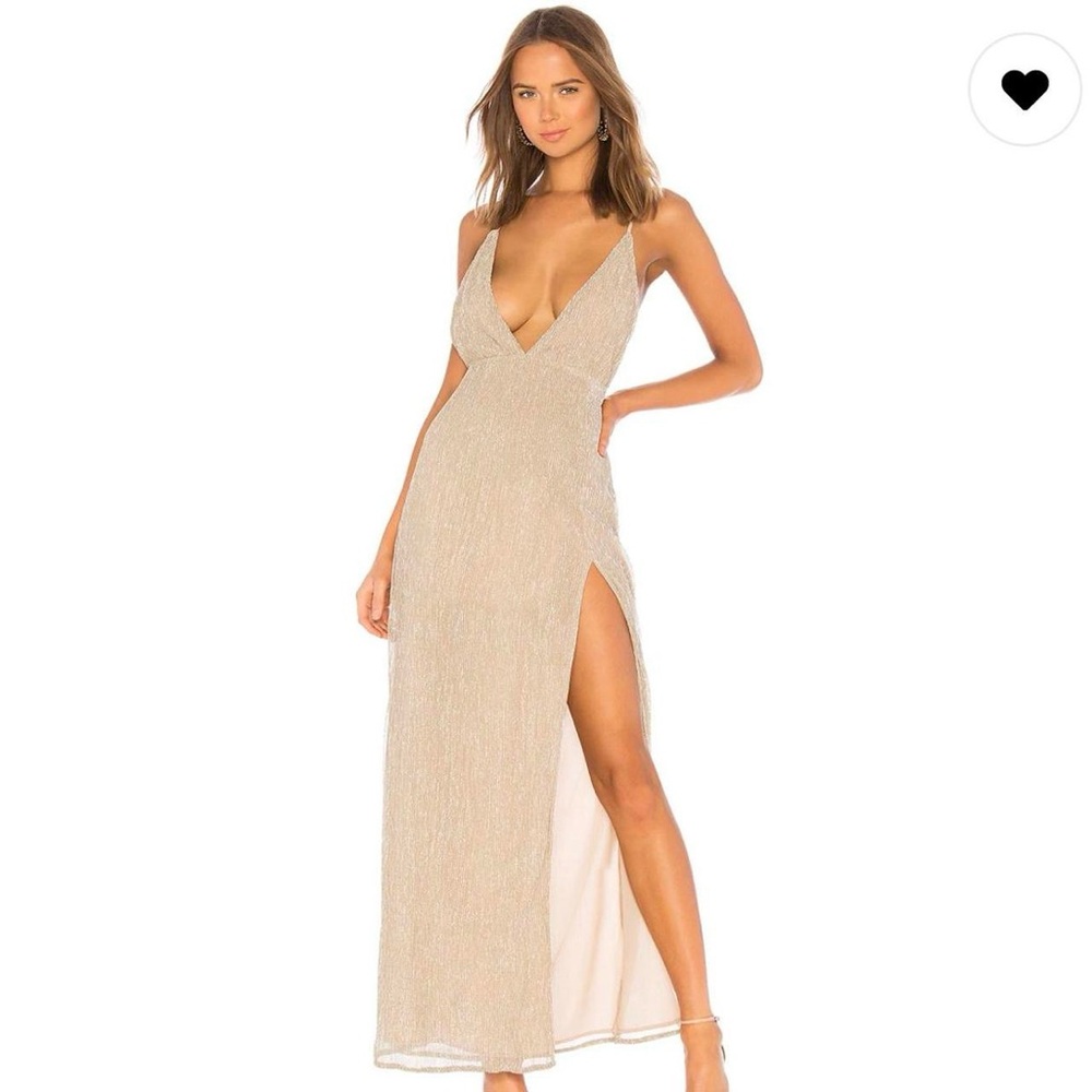 Revolve SUPERDOWN Hailee High Slit Maxi Dress in Champagne